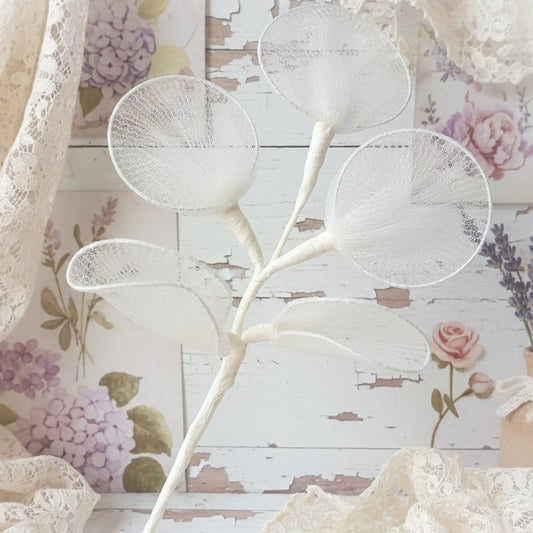 bianco panna rametto 5 racchette foglie modellabili con ferretto e stelo portaconfetti tulle uso per confezionamento segnaposto di fiori confetti bomboniere fai da te matrimonio prima comunione santa cresima battesimo