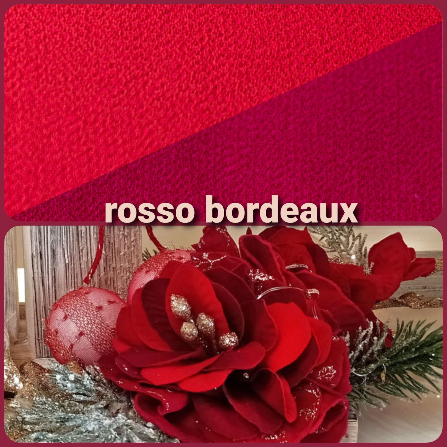 rosso bordeaux primo piano tessuto chiffon primette renkalik per Rose Natale