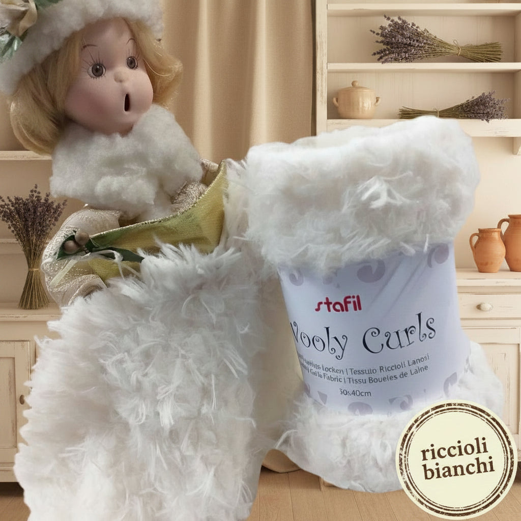 wooly curls tessuto nastro peluche riccioli lana bianco pelo corto uso fai da te barba gnomi natalizi creare bambole di pezza animali pupazzi natale per decorazioni albero