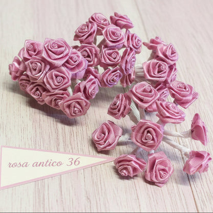 roselline raso satin rosa antico fiori uso fai da te bomboniere applicazioni composizioni floreali pasquali fioristi cucito creativo hobbistica acconciature spose