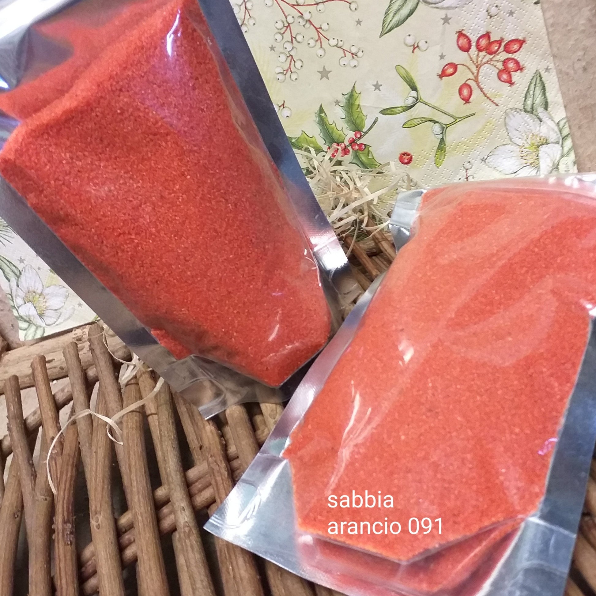 arancio fine sabbia decorativa fioristi ghiaino sassi granulato uso per composizioni fiori natalizi fai da te Natale Presepe candele