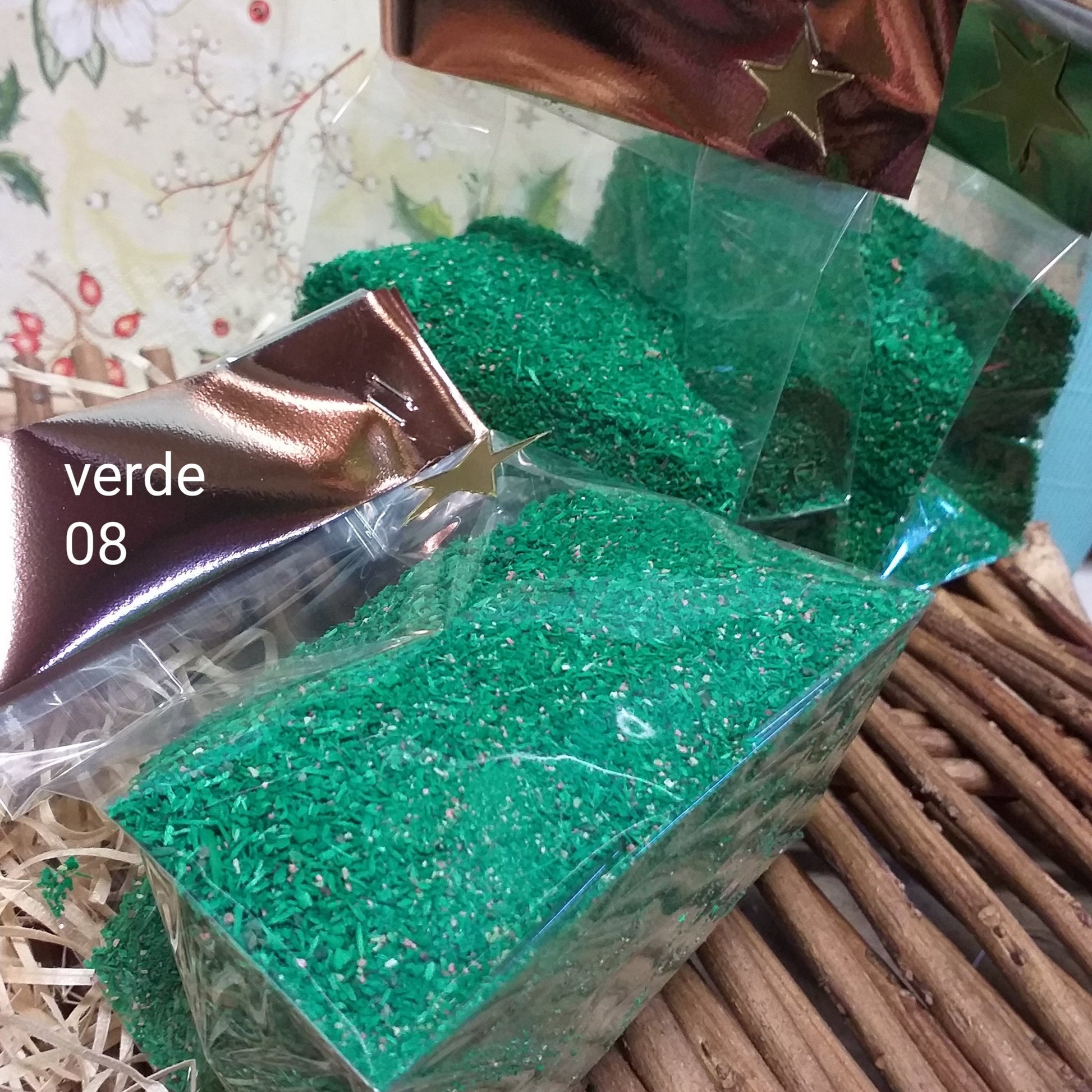 verde prato sabbia decorativa fioristi ghiaino sassi granulato uso per composizioni fiori natalizi fai da te Natale Presepe candele