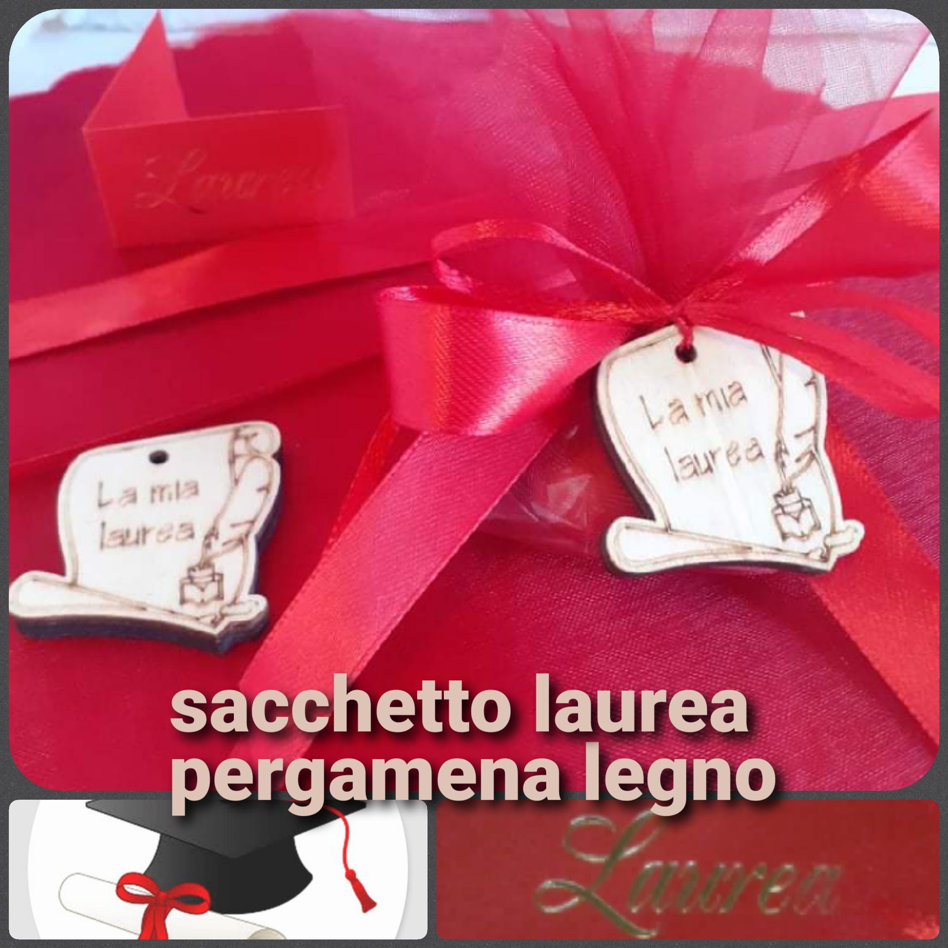 kit ciondolo pergamena legno sacchetti laurea fai da te kit e confezionati confetti