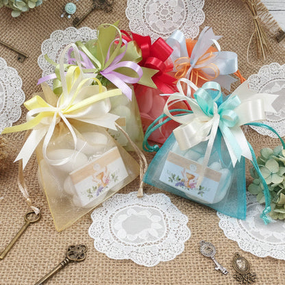 bustine organza sacchetti portaconfetti confezionati 5 confetti bigliettino Comunione colorati assortiti per bambino e bambina