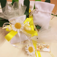 kit sacchettini bianchi bomboniere margherite fiori decorazioni per fai da te senza confetti matrimonio Battesimo Prima Comunione Santa Cresima