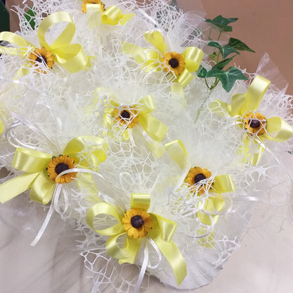 confettata vassoio rete tulle sacchetti matrimonio coccarda girasoli bomboniere confezionate confetti bigliettino stampato o kit fai da te