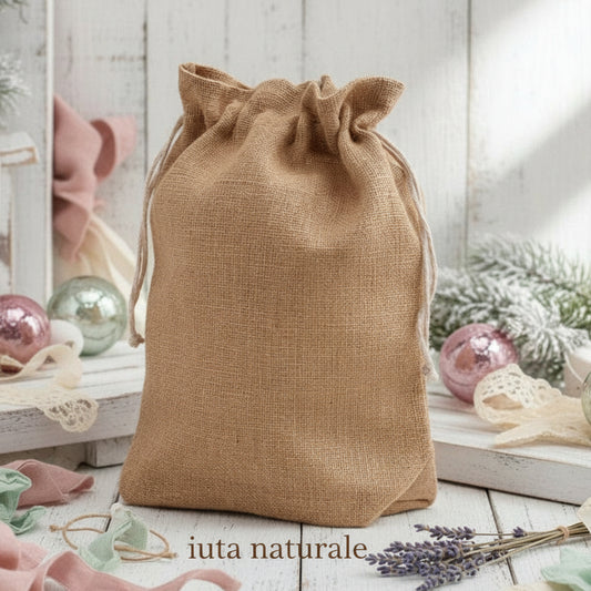 sacco juta naturale uso fai da te hobbistica stelle di Natale per decorare porta-panettone confezione regalo vetrinistica packaging albero