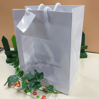 scatole grandi shopper bomboniere box bag buste regalo di cartoncino bianche con manici corda finestra trasparente