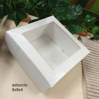 scatola con coperchio trasparente bassa vuota astuccio bianco per degustazione confetti e confettata packaging regalo