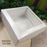 12 x 12 x 6 cm scatola con coperchio trasparente bassa vuota astuccio bianco per degustazione confetti e confettata packaging confezionamento regalo