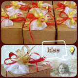 idee scatole ondulate personalizzate bomboniere fai da te e regalo cartone onda avana beige cannetè abbinato a tulle nastri rosso oro bianco