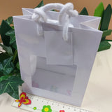 scatole shopper bomboniere box bag buste regalo di cartoncino bianche con manici corda finestra trasparente bianche