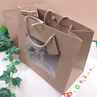 scatole shopper bomboniere box bag buste regalo di cartoncino cartone kraft avana beige con manici corda e finestra trasparente wedding box da matrimonio