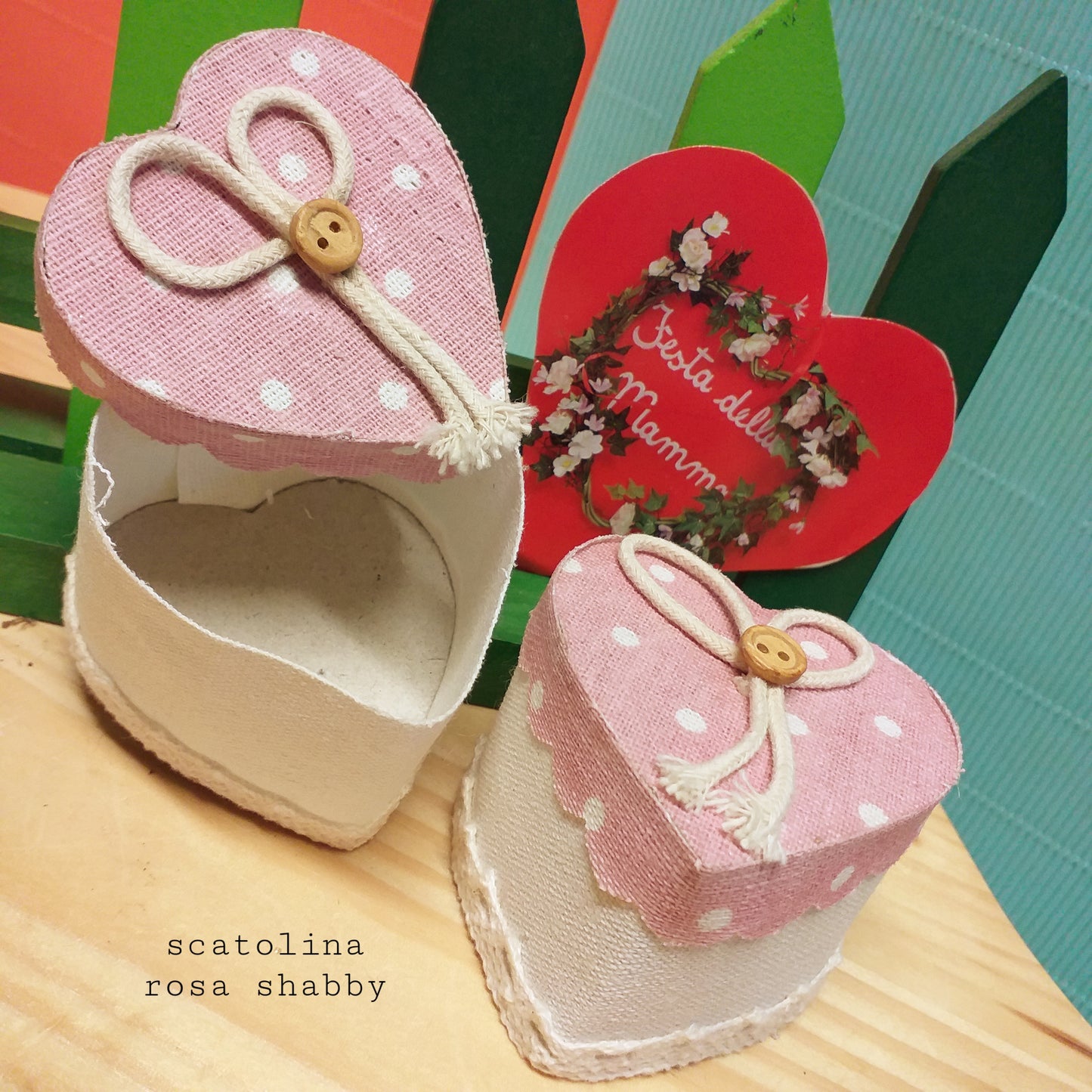 scatoline shabby rosa panna per confezione regalo festa della mamma forma cuore uso packaging confezionamento caramelle dolcetti vetrinistica hobbistica materiali creativi