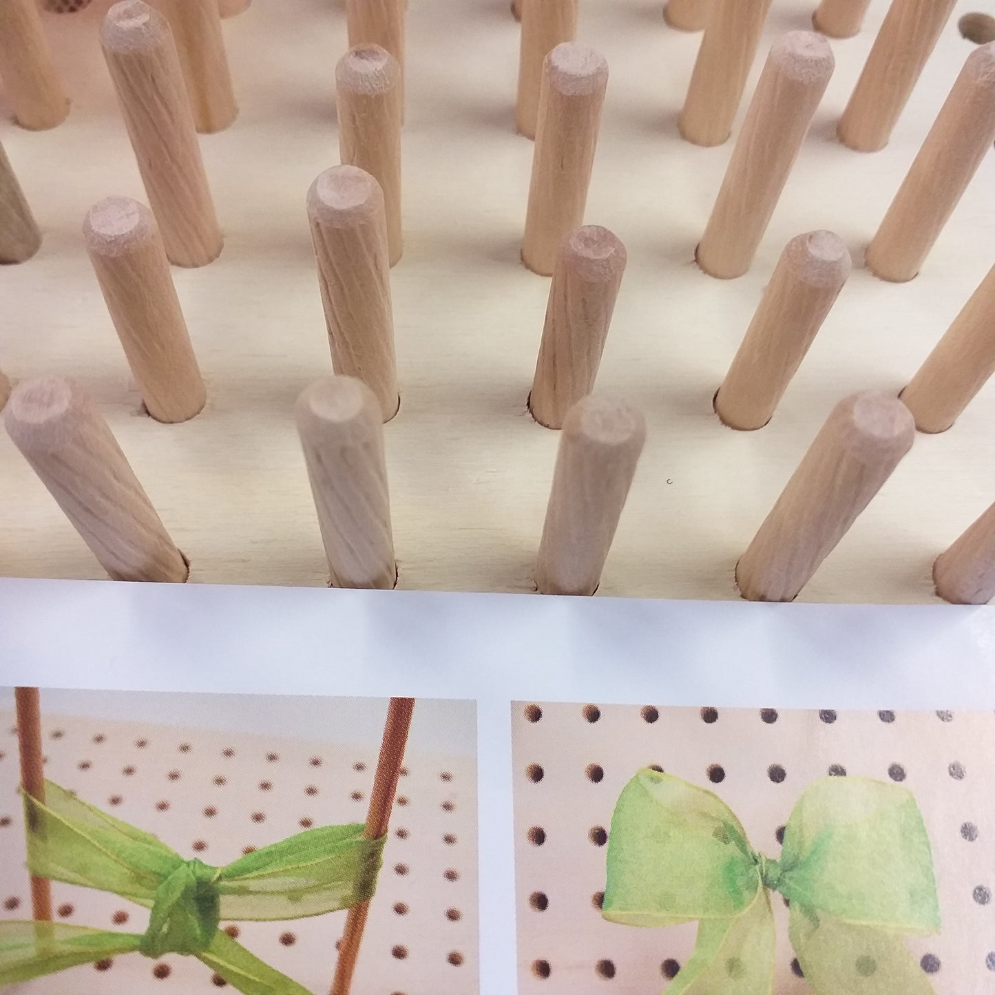 come creare fiocco coccarda di nastro con spine perni bastoncini del telaio di legno ad uso fai da te mattonelle tessitura granny