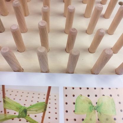 come creare fiocco coccarda di nastro con spine perni bastoncini del telaio di legno ad uso fai da te mattonelle tessitura granny
