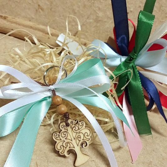 colori nastri coccarda fiocco per portachiavi legno albero della vita shabby ciondolo segnaposto economico prima comunione cresima battesimo matrimonio