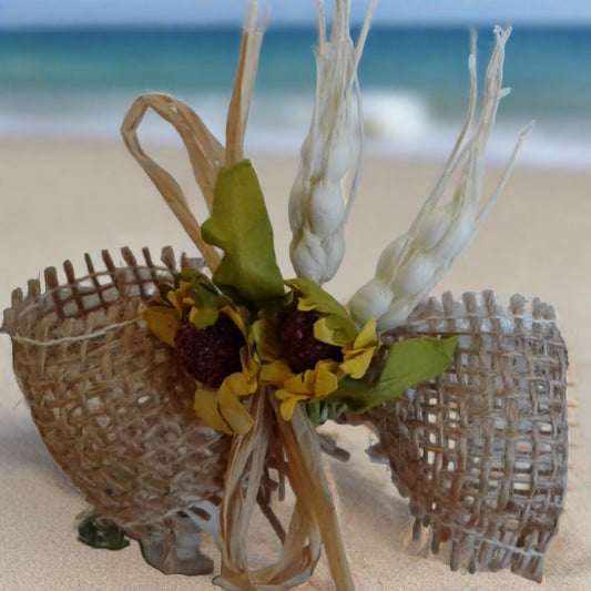 segnaposto fiocco juta con spighe girasoli rafia per matrimonio Comunione Cresima monoconfetto