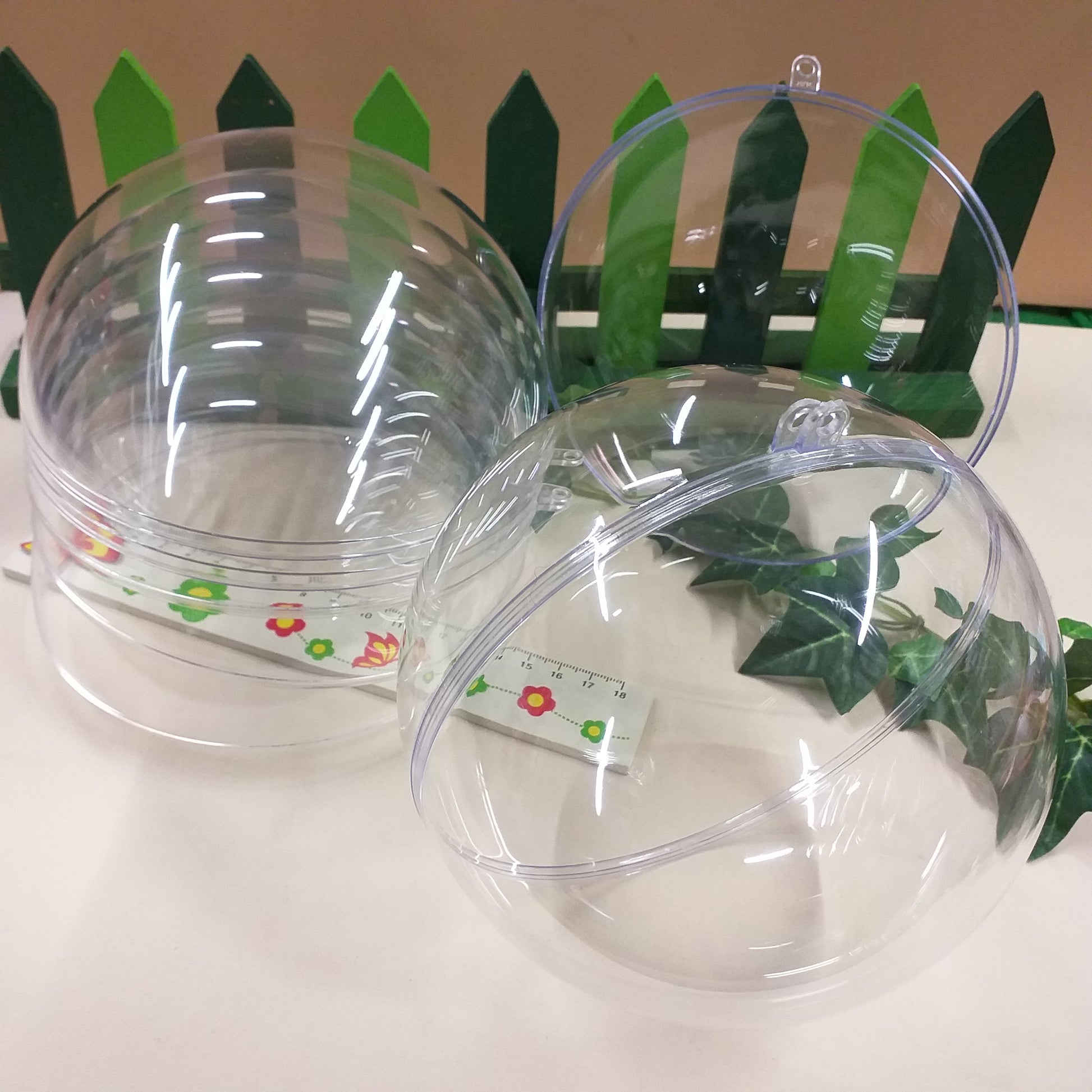 16 cm negozio online palline plastica trasparente apribili divisibili sfere aperte grandi piccole Natale da decorare riempire confezionare per packaging regali albero addobbi decorazioni