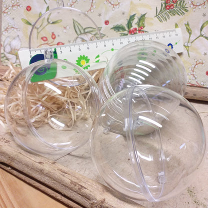 sfere 8 cm palline plastica trasparente apribili divisibili natalizie uso da decorare riempire rivestire per albero Natale confezionamento packaging regali e bomboniere portaconfetti