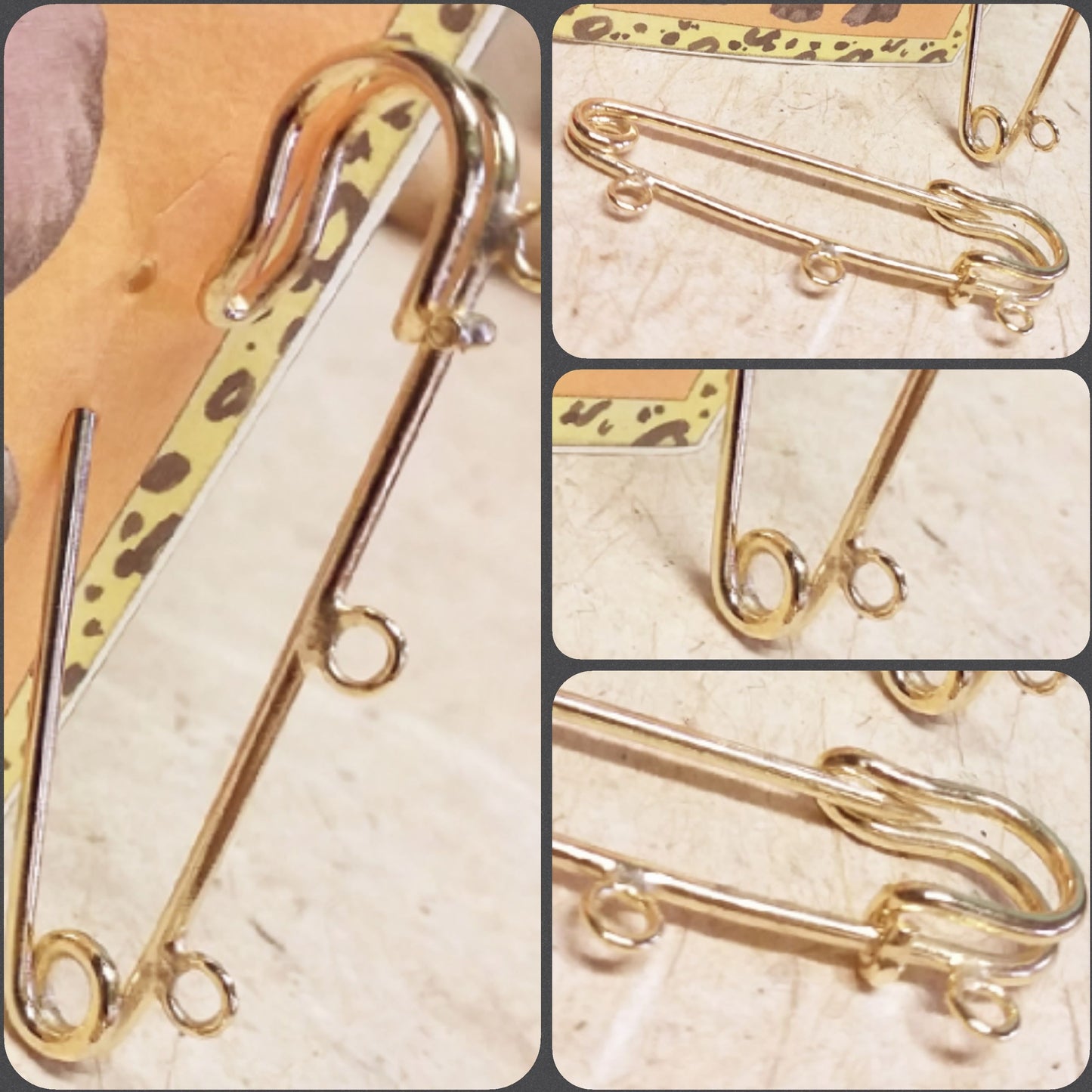 spilloni metallo oro aghi 3 anellini per ciondoli charms basi spille fai da te bigiotteria di perline uso cucito creativo creazioni bambole di stoffa