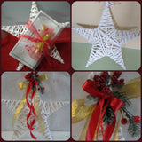 stelle vimini rattan da decorare a Natale idee decorazione con bacche rosse pino nastri dorati e come confezione regalo