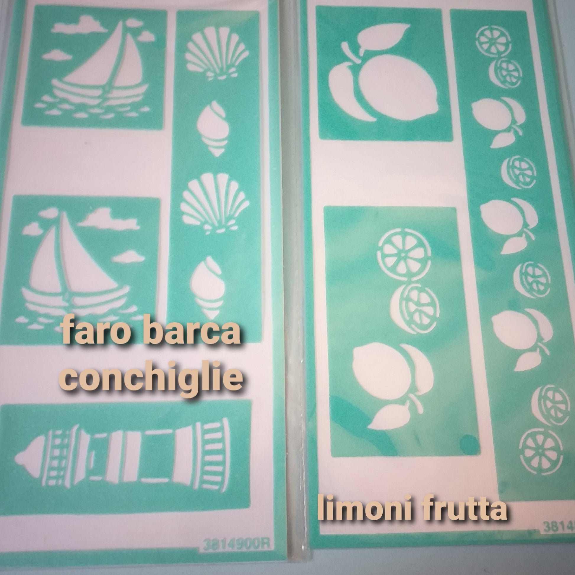 faro mare barca conchiglie limoni frutta Mascherine stencil per pittura decorazioni interni di pareti e oggetti casa cucina
