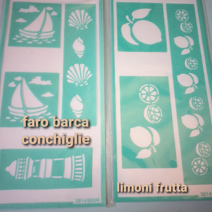 faro mare barca conchiglie limoni frutta Mascherine stencil per pittura decorazioni interni di pareti e oggetti casa cucina
