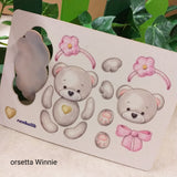 orsetta Winnie rosa bimba femminuccia pannello sweet wood cartone vegetale orso bimbo fustellati da staccare per creare pupazzi e decorazioni bomboniere nascita battesimo fiocco coccarda