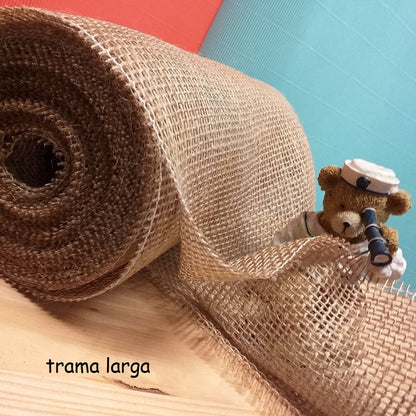 trama larga tela juta sacco stoffa hobbistica creativi fai da te e bomboniere tessuto naturale grezzo rotolo runner per tavolo confettata vetrinistica tema mare packaging fioristi