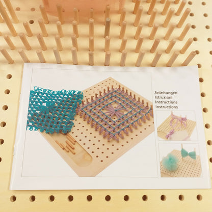 istruzioni idee disegni schemi weaving pin wooden loom Stafil telaio legno di tessitura con spine bastoncini perni cosa realizzare con filo cotone rafia mattonelle granny di filato