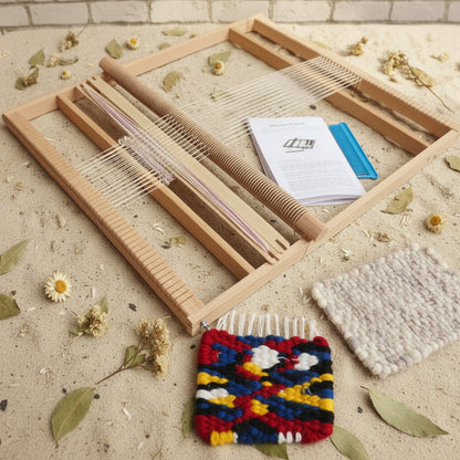 componenti telaio da tessitura a mano da tavolo fai da te tappeto arazzo tessuto con schema navette pettine esempio intreccio filato di lana