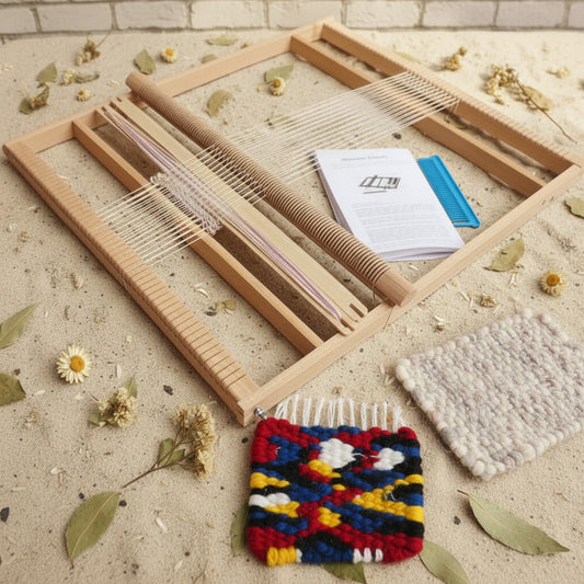 componenti telaio da tessitura a mano da tavolo fai da te tappeto arazzo tessuto con schema navette pettine esempio intreccio filato di lana