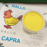 gallo capra colore giallo Ditacolor finger paint della valigetta Primo tempere colori dita e mani per lavoretti bambini disegnare colorare dipingere pitturare animali della fattoria