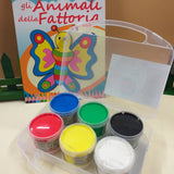 Ditacolor finger paint valigetta Primo kit 6 tempere colori dita e mani per lavoretti bambini disegnare colorare dipingere pitturare animali della fattoria farfalla