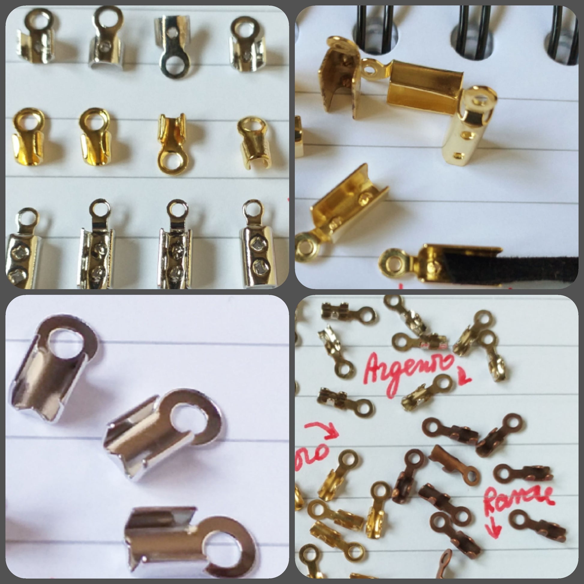 negozio terminali capocorda chiusure per cordini cordoncini lacci bigiotteria metallo oro argento rame minuterie collane bracciali