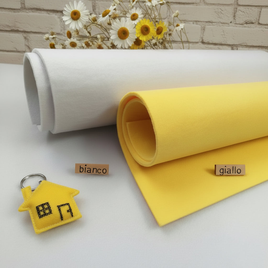 bianco giallo tessuti feltro 3 mm cucito creativo fai da te creazioni natale lavoretti pasquali bambini bamboline decorazioni addobbi segnalibro