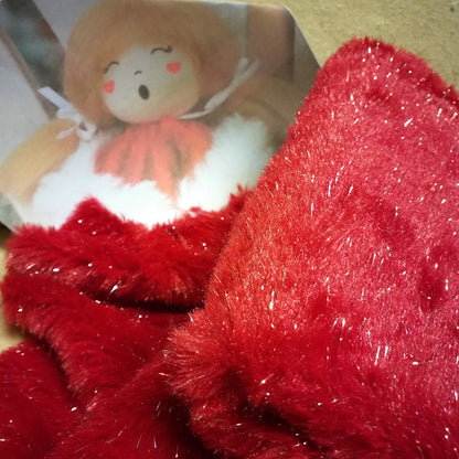 rosso glitterato tessuto pelliccia sintetica natalizia stoffa uso hobby creativi pelo corto plush idea fai da te angioletto bambola albero natale e creare gnomi pupazzi folletti elfi fate angeli