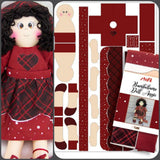 pannello Bamboliamo Doll Angie Stafil rosso bordeaux tessuto cartamodelli stampati disegnati per bambole di stoffa pezza cucito creativo pigotta
