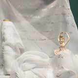 tulle bianco scritte Buon Natale ed Anno nuovo argento tessuto runner rotolo decorativo in organza per fai da te hobby creativi packaging bomboniere uso creare vestitini bambole di stoffa e pezza modello ballerina