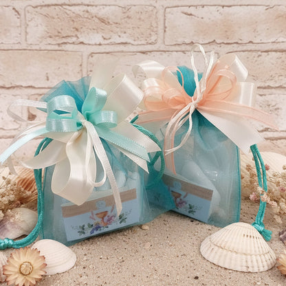 colore tiffani-chiaro panna bomboniere bustine organza sacchetti portaconfetti confezionati 5 confetti bigliettino Comunione colorati assortiti per bambino e bambina