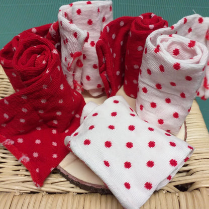 tubolare maglina bianco rosso pois elasticizzato per rivestire bambola palline Natale polistirolo uova Pasqua san valentino festa mamma
