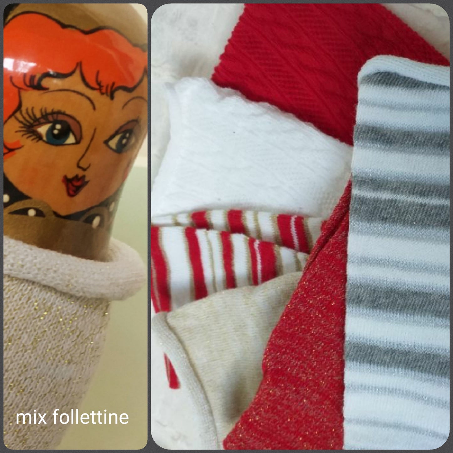 tessuti mix follettine tubolari Stafil maglina elasticizzati per bambole angioletti gnomi del bosco albero di Natale alberello Pasqua decorazioni casa giardino natalizie rosso bianco lurex righe oro argento
