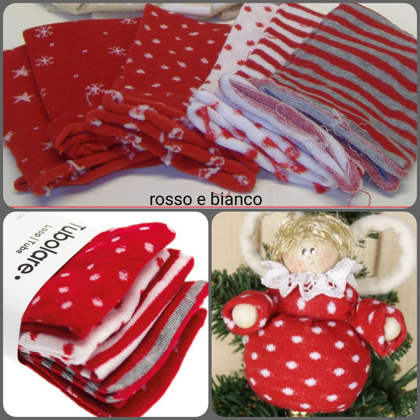 righe fiocco stelline pois rosso bianco colori natalizi fantasia tubolari maglina elasticizzati Stafil creare pupazzi bambola albero Natale gnomi del bosco angioletti angeli folletti della neve