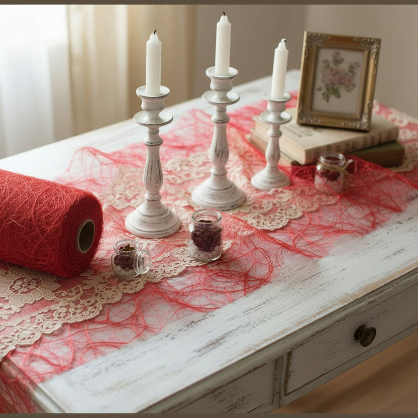 Rotolo Di Tulle Rosso 92m X 15cm - Tessuto Per Decorazioni, Matrimoni, Fai Da Te | Poliestere Morbido - Foto 9