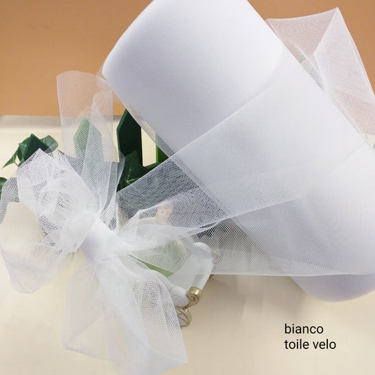 colore bianco tulle rete fai da te bomboniere confezioni regalo decorativo tessuto ad uso fiocchi nascita vendita a rotolo runner uso vetrinistica packaging hobbistica creativa creare vestitini bambole di stoffa e pezza