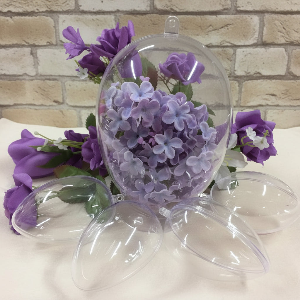 uova plastica plexiglass apribili divisibili trasparenti grandi e ovetti per decoupage pasqua da riempire decorare appendere appoggiare ad uso hobbistica vetrinistica packaging pasticceria gastronomia panetteria
