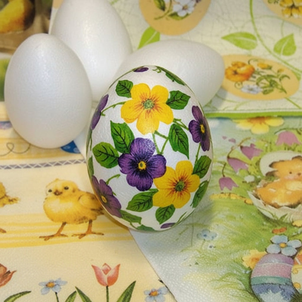 uova di polistirolo tovaglioli ovetti pulcini fiori per decorazioni Pasqua découpage colorare e decorare lavoretti creativi