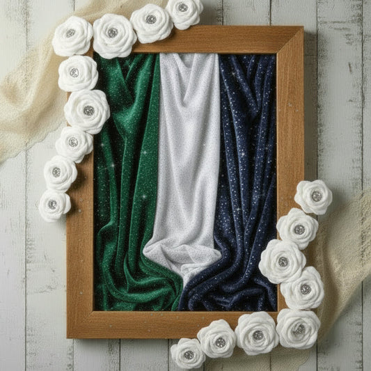 Stafil velluto decorativo vetrinistica hobbistica fai da te bambole di stoffa fiori di tessuto stoffa blu bianco verde con brillantini glitter ad uso decorazioni albero Natale