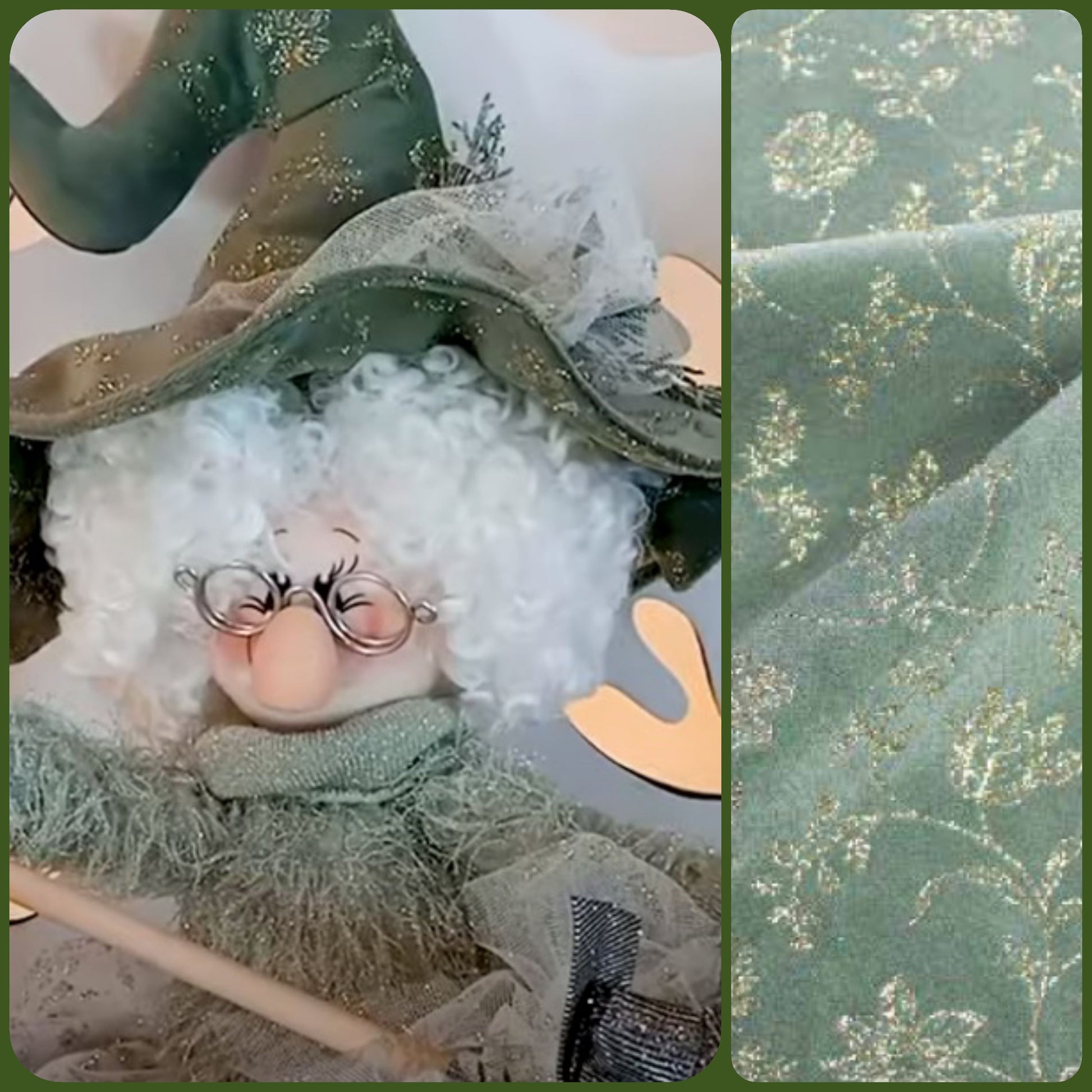 befanella streghetta cappello di velluto glitter Renkalik verde con fiori brillantini rose Natale termomodellabile
